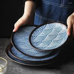 Teller runder Keramikplatte Japanische kreative Meereswellen Porzellan Abendessen Wohnungsgericht Salat Steak Küchenbedarf