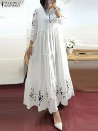 Zanzea Women Elegant 34 Sleeve Muslim Dress Maxi Long Vestidos Isiamic Robe Bohemain Eid Mubarek Sundress Turkey Abaya Kaftan 240326