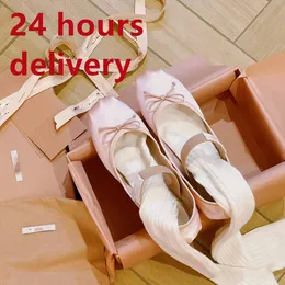 LUXURY Paris Ballet Fashion Designer Professional Dance Shoes Satin ballerinas Platform Bowknot Shallow silk Round-toe Mouth Single Shoe flat sandals for women