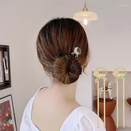 ヘアクリップキメラメタルスティックシンプルなU型フォークホローアウトシェルヘアピン女性用パン箸のシニョンピン