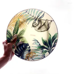 Plattor Style Forest Animal Tiger Mönster Tabelleris Ceramics Dinner Bone China Porcelain Plate With Golden Edge Western Dish