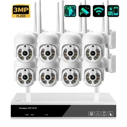 System Azishn 2/4/6/8ch 3MP PTZ Wireless CCTV Security Cameras System Video Hemövervakningssats utomhus IP WIFI CAMERA POE NVR SET