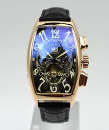 Tourbillon Mechanical Watch Men Luxury Top Brand Caseno Кожаная группа DayDate Автоматические скелетные капля мужские часы.