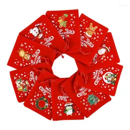 Geschenkverpackung 5pcs Weihnachtsbeutel Red Draw String Candy Bud Xmas Jahr Party Verpackung Dekor Velvet Schmuck 9x12cm 2024 Navidad