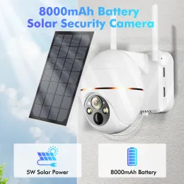 カメラ監視カメラ8000mah wifi屋外5MPソーラーパネル2Kサーベイランスセキュリティカメラワイヤレス2ウェイトーク検出