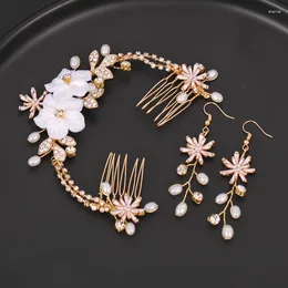 Hårklipp Flower Pearl Rhinestone Comb Wedding Accessories For Women Jewlery Set pannband CrtStal Bride Hairpin Gift