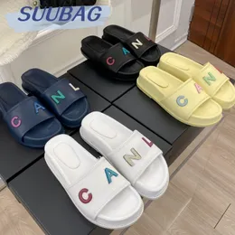 Women's Slippers Free Shipping With Shoe Box Summer Colorful Letters Fashionable And Versatile Thick-soled Non-slip Holiday Beach Open-toe Casual Slippers