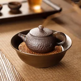 Tea Trays Retro Detachable Rattan Teapot Mat Storage Water Ceramic Tray For Home El Office Teahouse Durable Round Teakettle Base