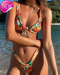 Designer Sexy Bikini Sets 2024 New Fashion Womens Womens push up mini set womens Brazilian T-shaped sexy beachwear printed J240403