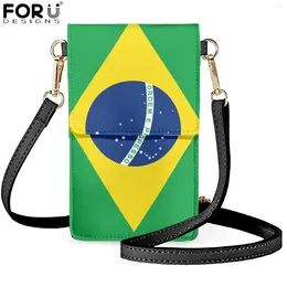 Axelväskor förordnar woemn casual pu mobiltelefonpåse brasiliansk flaggtryck cell ficka kvinnlig läder vattentät för