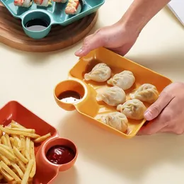 Large Square Dumpling Plate with Vinegar Space Snack Platter Creative Separated Divided Tray Tableware christmas tableware