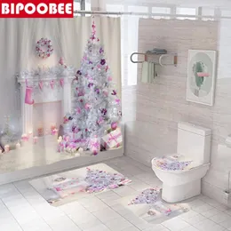 Tende da doccia Merry Christmas Bath Bathint Set set 3d Naus Camino tappeti da bagno WC COPERCHIO COPERCHI