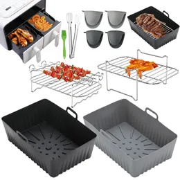 Air Fryer Accessories Set Air Fryer Silicone Basket Oven Baking Tray Silicone Pot Liner Ånder Roststativ för Ninja 240325