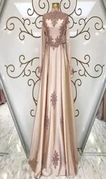 Eleganter Islam Muslim Abendkleider langärmelig hoher Hals Eine Linie Spitzenapplikation Prom -Kleid Plus Größe Arabisch Kaftan Partykleider1713210