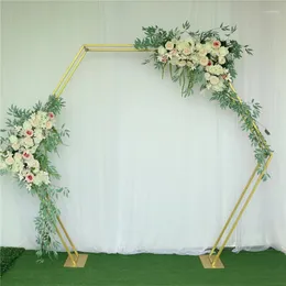 Party Decoration Romantic Wedding Hexagon Gold Metal Iron Flower Arch Stand för leveranser Huvuddörrdesign Floral Support