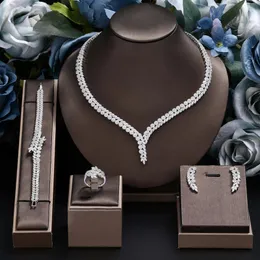 4piece Cubic Zirconia Womens Jewelry Necklace Earrings Bracelet Rings Bridal Wedding Set 240401