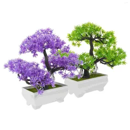 Decorative Flowers 2 Pcs Mini Ornaments Simulation Welcome Pine Artificial Plant False Bonsai Tree Desktop Adornments Fake Office