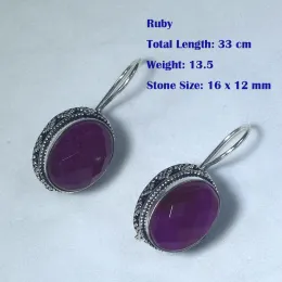 Ohrringe echte Amethysts Ruby Emerald Amber Blue Topaz Citrine Turmaline Moonstone Ohrringe Silber Overlay über Kupfer