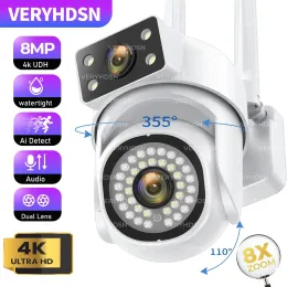 Kameralar 8MP 5G PTZ Çift Lens Kamera WiFi IP Güvenlik Gözetim Çift Ekran Video Tam Renk Gece Görüşü Dış Mekan 6MP Kameralar 8x Zoom