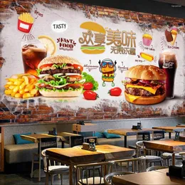 Bakgrundsbilder Milofi Anpassad 3D -tapet Mural Handmålad Brick Wall Delicious Burger Fast Food Restaurang Bakgrund Målning Wallpape