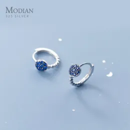 Other Modian Vintage 925 Sterling Silver Blue Crystal Stone Stackable Light Beads Hoop Earring for Women Japanese Style Fine Jewelry