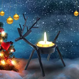 Candle Holders Christmas Creative Black Elk Candlestick Vintage Iron Holder Nordic Minimalist Style Lantern Family Party Dekoracja