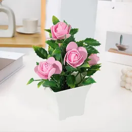 Декоративные цветы с низким уровнем технического ухода в горшках Реалистичный фальшивый розовый бонсай Живой цвет устойчивой к устойчивости к устойчивому