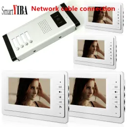 Intercom 7 "Video Door Phone 2 till 4 enheter Kabeldragna lägenheter Handsfree Video Door Security Intercom Building Automation