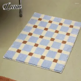 Carpets Korean Style Plaid Tufted Carpet For Bedroom Decor Plush Anti-Slip Washroom Floor Mat Striped Beside Kitchen Area Rug