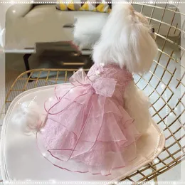 Vestido de cachorro Princess Dress Puppy Bow Pet Summer Short para gatos pequenos e médios