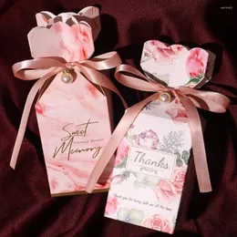 Geschenkverpackung 10pcs kreative Hochzeitsbevorzug Box mit Perlenbänder Party Dekor Verpackungsschachtel Papierbalken mit Schokolade