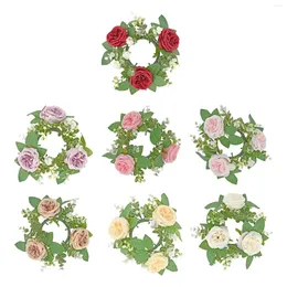 Decorative Flowers Pillar Candle Ring Wreath Greenery Farmhouse For Party Wedding Easter