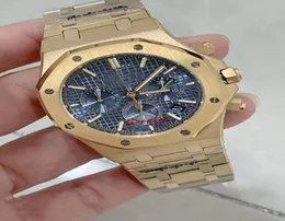 Men de estilo clássico de 43 mm assistir quartzo monoment cronogrph full fulk ouro face safira cristal 18k Banda de ouro amarelo relógio 9254970