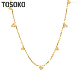 Pendant Necklaces TOSOKO Stainless Steel Jewelry Triangle Inlaid With Zircon Necklace For Women's Minimalist Collarbone Chain BSP1633