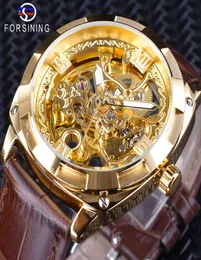 X Forsining 2018 Royal Golden Blume Transparent Brown Leder Band Männer kreative Uhr Male Uhr Waterdes mechanisches Armbandwatch9799953