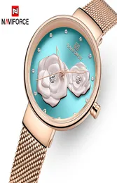 NAVIFORCE NOVOS RELÓGIOS PARA MULHERES TOP Brand Beautiful Flower Quartz Female Wristwatch Aço inoxidável Malha de água à prova d'água Relógio 6649446