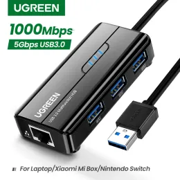 Kartlar Ugreen USB Ethernet Adaptörü 1000/100Mbps USB - RJ45 USB3.0/2.0 Dizüstü bilgisayar için Hub Xiaomi Mi Box S Nintendo Ağ Kartı USB LAN