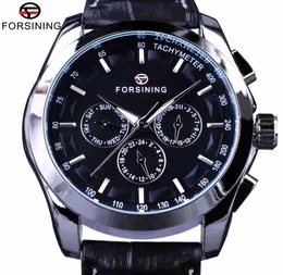 FORSINing Classic Series Black подлинный кожаный ремешок 3 Dial 6 Hands Men Watch Top Brand Luxury Automatic Mechanical Watch Clock4318982