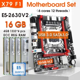 Batterier Jingsha X79F1 3.0 Moderkortkombinationsset Set Xeon E5 2630 V2 CPU 4PCS X 4GB = 16 GB 1333 10600 DDR3 ECC Reg Memory SATA3.0 MATX