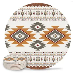 Tats tats Totem tribal Boho Coasters Conjunto de cerâmica Round Absorve Drink Coffee Capé Copa Placemats Mat tapete