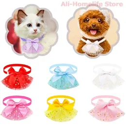 Dog Apparel 10Pcs Adjustable Bowtie Pet Cat Collar Star Yarn Ribbon Style Neck Strap Dress Up Party Decoration Grooming Accessories