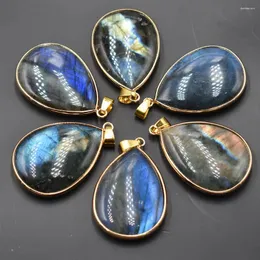 Подвесные ожерелья моды хорошего качества натуральный лабрадорит -камень сегмент капля капля золотой разъем