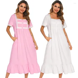 Frauen Nachtwäsche Sommer Frauen Nachthemen weiße Baumwolle Kurzarm Nightcinner Vintage Long Spitze sexy Nachtwäsche Home Night Kleid