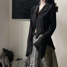 Kvinnors blusar y2k oregelbundna skjortor Kvinnor Streetwear Gothic Long Sleeve Crop Tops Dark Academic Korean Fashion Chic Designed