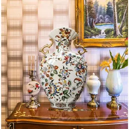 Vasen Europäische Doppelohrblume Vase bemalt Risse Home Dekoration Retro Keramik Pflanze Wohnzimmer Tischplatte luxuriöse Ornamente