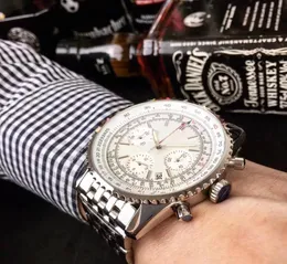 Специальное движение Quartz OS 1884 Navitimer Chronograph Watch Men Sapphire Crystal White Dial Nevanless Band Мужские часы Montre 7512246