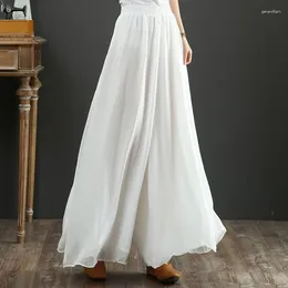 Calça feminina de chiffon branco perna larga verão dinâmico dança clássica elegante saias imortal ioga zen feminina bd798