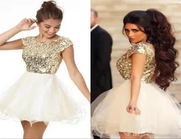 8. Klasse Prom Homecoming -Kleider unter 100 eine Linie Weiß und Gold Pailletten kurze Partykleider für Mädchen Kurzschluss Kleid Custom Made7709059