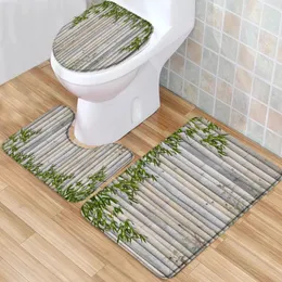 Duschvorhänge Bambus Zen Muster Boden Matte Einfache Lotus Eingangs Fußmatte Dekorative Teppich Toilettenabdeckung Nicht -Slip -Bad Set