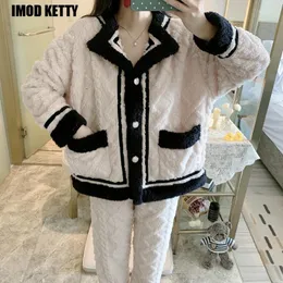 Heimkleidung verdicken Samt Velvet Fleece Set Pullover und Hosen Frauen lässige Pyjama Sets 2024 Herbst Winter Korean fest warm 2 Stück